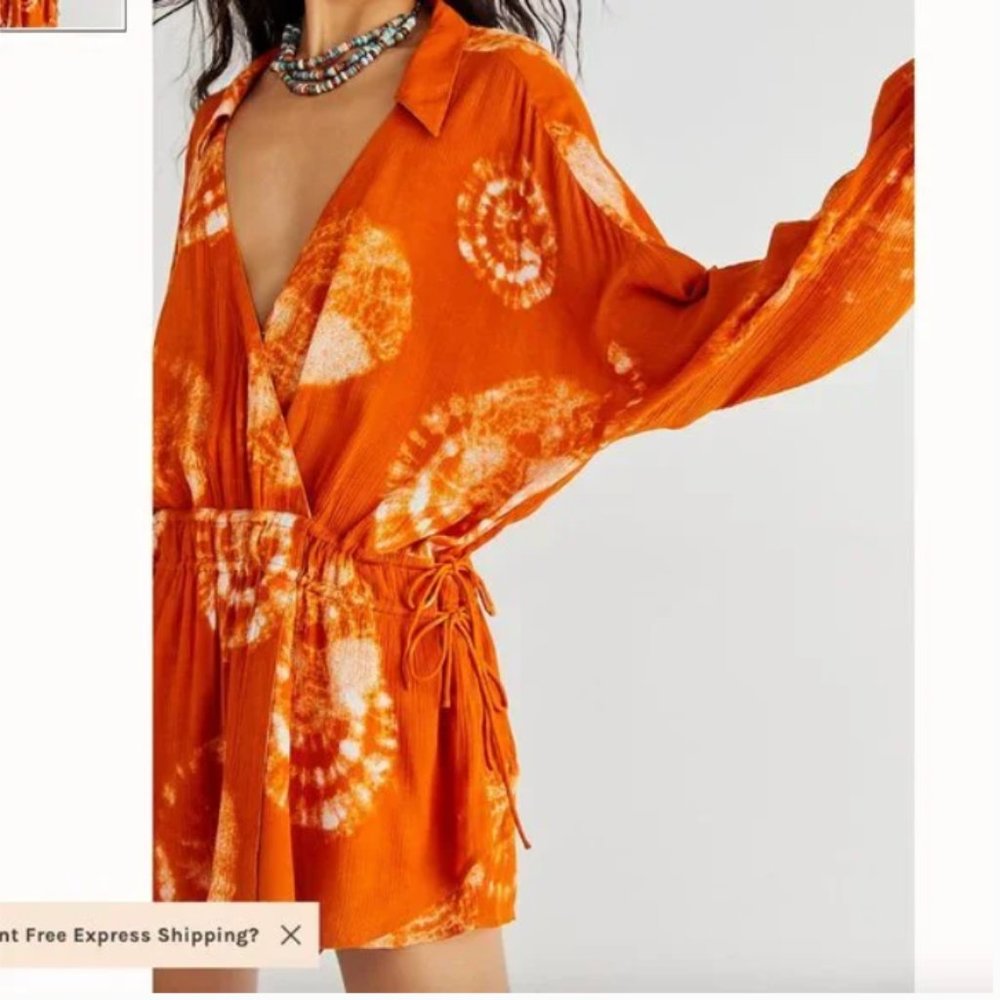 ⭐️ Marla Printed Boho Peasant Hipster Hippie Art Deco Farm Tie V Romper Shortall